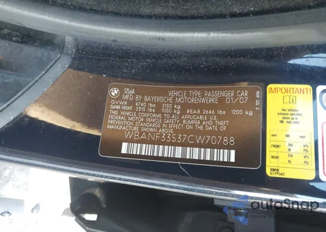 2007 BMW 525Xi z USA, uszkodzony, nr VIN WBANF33537CW70788